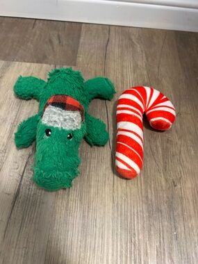 Green Plush Alligator Toy with Red & White Candy Cane
